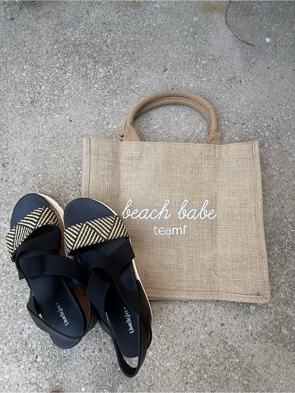 Limelight Black and Tan Sandals Wedge Strappy Size 10 Free Jute Bag